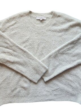 LOFT Cream Gold Strand Fuzzy Crewneck Sweater